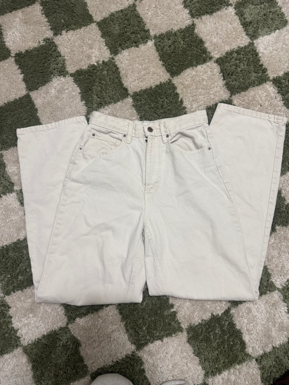 Cream High-Rise Straight Jeans